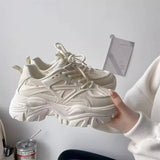 Bonnyshow  New Women New Fashion Platform Sport Shoes Women Summer Black Casual Chunky Sneakers Women Mesh Leather Platform Shoes