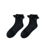Bonnyshow Mid-tube Solid Lace Bow Ruffle Socks Kawaii Lolita Short Socks Cotton Socks JK Japanese Lacework Stockings Women's Stockings