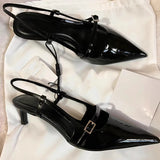 Bonnyshow  Sexy Pointed Toe Buckle Strap Pumps Woman Elegant Thin Low Heels Slingbacks Street Style Banquet Party Designer Shoes Sandals