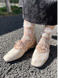Bonnyshow  Fashion Elegant Splicing Flat for Ladies Spring and Autumn Ballet Mary Jane Women's Shoes Japanese Retro Embroidered Satin