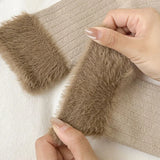 Bonnyshow Winter Fluffy Fur Socks for Women Warm Mink Velvet Mid-tube Sock Korean Splice Thick Thermal Lady Girls Floor Sock