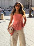 Bonnyshow  Women Fashion Strapless Tank Top Female Casual Sexy Slim Fitting Vest Irregular Hem Solid Short Top Summer Camis 2025 New