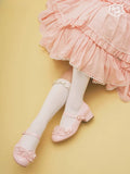 Bonnyshow  Lolita Style Lace Bow Mid-heel Leather Shoes Sweet and Cute Fashion Spring Autumn Elegant Mary Jane Low Heel Pumps Femme