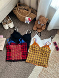 Bonnyshow  Summer Sweet Spice Girl Lace Outerwear Crop Top American Style Fake Two-piece Plaid Contrasting Color Sling Vest Women's