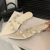 Bonnyshow  Luxury Crystal Flower Wedges Slippers Women Fashion Pointed Toe Backless Slides Sandals Designer Shoes Elegant Party Dress Shoes