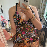 Bonnyshow  Sexy Sequin Embroidery Halter Top Women Delicate Floral Pattern Exquisite Mesh Tanks Female 2025 Summer Beach Vacation Lady Vest