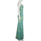 Bonnyshow  Women Print Dress Y2K Streetwear Sleeveless Backless Party Long Dress Sexy Beach Club Outfits Summer Vacation Clothes