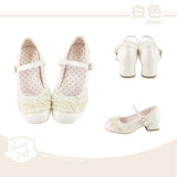 Bonnyshow  Lolita Style Lace Bow Mid-heel Leather Shoes Sweet and Cute Fashion Spring Autumn Elegant Mary Jane Low Heel Pumps Femme
