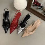 Bonnyshow  High Quality Design Butterfly-knot Women Pumps Pointed Toe Thin Low Heels Wedding Party Mule Shoes