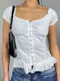 Bonnyshow  Women s Casual Loose Fit Blouse Floral Print V-Neck Short Sleeve Button Front Shirt Fashion Tops Summer Wear