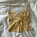 Bonnyshow  Y2K Backless Strappy Tie-up Halter Camis Floral V Neck Bustier Crop Tops Fairy Coquette Ruffle Trim Sleeveless Vest