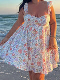 Bonnyshow  Women V-Neck Maxi Dress Sleeveless Ruffle Floral Print Boho Beach Dress Summer Casual Long Dress with Pockets