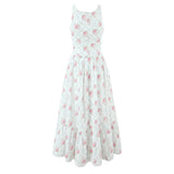 Bonnyshow  Summer 2025 Floral Print Boho Dress Women Front Lace Up Bow O Neck A-line Midi Tank Dresses Elegant Lady Vacation Party Robe