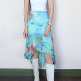 Bonnyshow  Y2K Plant Print Asymmetric Long Skirt Women Summer Vacation Style Chic Flowing Skirt Vintage Aesthetic Streetwear