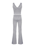 Bonnyshow Gray Slim Sleeveless V Neck Vest And V Shape Waist Flared Leggings 2 Pieses Pants Sets Womens Summer Baddie Outfits