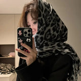 Bonnyshow Winter Leopard Print Warm Scarf Sweet Vintage Scarf Thickened Shawl Warm Neck Fashion Women's Shawls Travel Sunburn Protection