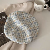 Bonnyshow Korean Plaid Beret for Women Spring Autumn Cotton Painter Hat Vintage French Lady Girls Octagonal Caps