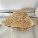 Bonnyshow Sunmmer Bow Kont Straw Hat Japanese Y2k Fashions UV Sunscreen Beach Hat Weave Bucket Hat Women's Sun Cap Beach Accessories