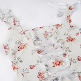 Bonnyshow  Fashion Bandage Skinny Floral Prints Women Camisole Tops Square Neck Sweet Backless Blouses