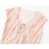 Bonnyshow  2025 Short Sleeve V Neck Summer Elegant Dress Women Striped Pink A-line Midi Dresses Holiday Vestidos