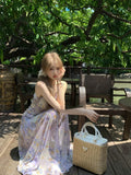 Bonnyshow  Floral backless dress for summer vacation women mesh long dress A-line Dress