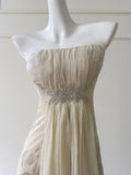 Bonnyshow  Women's Elegant Beige Chiffon Maxi Dress Floral Print Strap Formal Evening Gown Prom Party With Embellished Waist