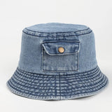 Bonnyshow Korean Denim Bucket Hat for Women Vintage Solid Color Fisherman Cap Summer Outdoor Travel Girls Panama Sun Hats