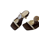 Bonnyshow  New Sheepskin Version Roman Style Flat Bottom Sandals Women's Outdoor Wear Open Toe Square Head Elegance Beach Shoes