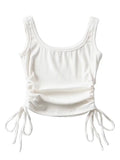 Bonnyshow New Arrival Girls Casual Solid Colour Two Side Drawstring Vest Folds Shirring Sexy Tank&Camis