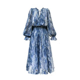 Bonnyshow  French Vintage Long Sleeve Fairy Dress Women Slim Fashion Floral Midi Dress Beach Casual Korean Style Dresses Female Summer