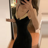 Bonnyshow  Black Camisole Dress for Children's Spring and Summer 2025 New Style High-end Temperament Hip Hugging Skirt