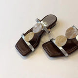Bonnyshow  New Sheepskin Version Roman Style Flat Bottom Sandals Women's Outdoor Wear Open Toe Square Head Elegance Beach Shoes