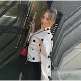Bonnyshow  Loose Polka Dot Zipper Women's Jackets Slim Stand Collar Full Sleeve Pockets Jacket Female 2025 Autumn Fashion Lady Streetwears