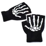 Bonnyshow New Punk Gloves Unisex Halloween Skeleton Skull Half Finger Gloves Glow In The Dark Fingerless Stretch Knitted Winter Mittens