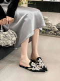 Bonnyshow  Summer New Vintage Baotou Slippers Women's Outer Wear Flat Embroidered Pointed Toe 1 Slip-on Shoes Guofeng Women's Shoes