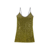 Bonnyshow  Women Spaghetti Strap Sequins Party Dresses Fashion Sleeveless Backless Mini Dress 2025 Summer New Sexy Glitter Beach Vestidos