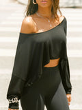 Bonnyshow  Casual Off Shoulder Skew Collar Women's Top Solid Basic 90s Y2k Chic Knitted Crop Shirt Fashion Streetwear Tees