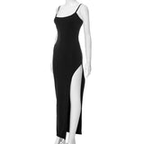 Bonnyshow Woman Spring Summer Style Bodycon Dress Female Sexy Sleeveless Spaghetti Strap Split Sheath Dress