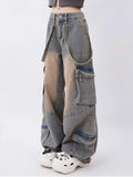 Bonnyshow Y2K Emo Korean Acubi Vintage Cargo Baggy Jeans Grunge Aesthetic Denim Wide Leg Pants Straight Trousers Women Oversize Clothes