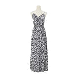 Bonnyshow Summer Leopard Print Camisole Mid Length Dress with European and American Style High Waisted V-neck Dress