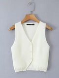 Bonnyshow  Casual Knitted Solid V-neck Vest Women Versatile Sleeveless Single Breasted Vest Cardigan Female Fashion Simple Basic Knitwear