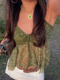 Bonnyshow  Lace Patchwork Lace-up Irregular Camisole Retro Casual Fold Basic Sexy 90s Streetwear Clothings Y2k Summer Outfits