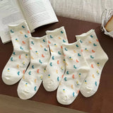 Bonnyshow 5 Pairs Cute Heart Print Socks for Women Y2K Korean Girls Colorful Socks Soft Breathable Cotton Ladies Crew Socks