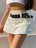 Bonnyshow White A Line Y2K Denim Shorts Skirts Womens Black Side Pocket Casual Cargo Jean Skirt Simple Preppy Golf Tennis Outfits