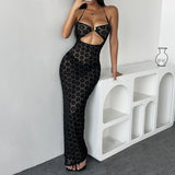 Bonnyshow  See Through Dress for Women Hollow Out Off Shoulder Casual Dresses Spring Summer 2025 New Female Fashion Spaghetti Strap Dress