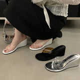 Bonnyshow  New Summer Clip Toe PVC Transparent Wedges Heels Women Slippers Fashion Party Flip Flop Slides Shoes