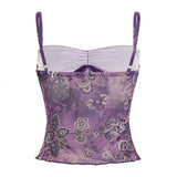 Bonnyshow  Ruffly Slim Fit Spliced Flora Prints Fashion Women Camisole Tops Summer Simple Causal Blouses