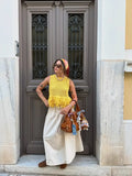 Bonnyshow  Trendy Yellow Fringe Patchwork Woman Vest Top Boho Chic Sleeveless Summer Knit Streetwear 2025 Fashion Hollow Out Casual Blouse