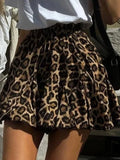 Bonnyshow Fashionable Sexy Leopard Print Short Skirt Stylish Ladies Loose Retro New Elastic Band Versatile Women's Slimming Skirts