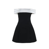 Bonnyshow Autumn new sexy dress European and American style slim one-shoulder contrast dress for women